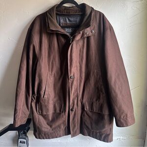 Jos A. Bank Mens Brown Utility Field Barn Coat Jacket Removable Plaid Liner Sz L